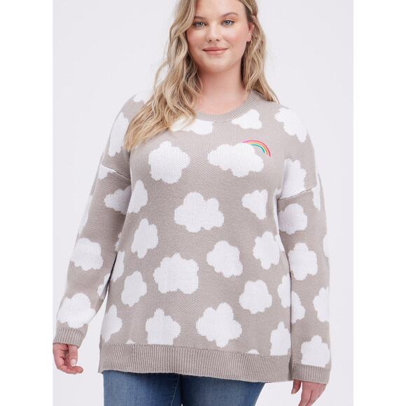 torrid Sweaters - Torrid Pullover Drop Shoulder Tunic Crewneck Sweater Clouds and Rainbow Size 2X